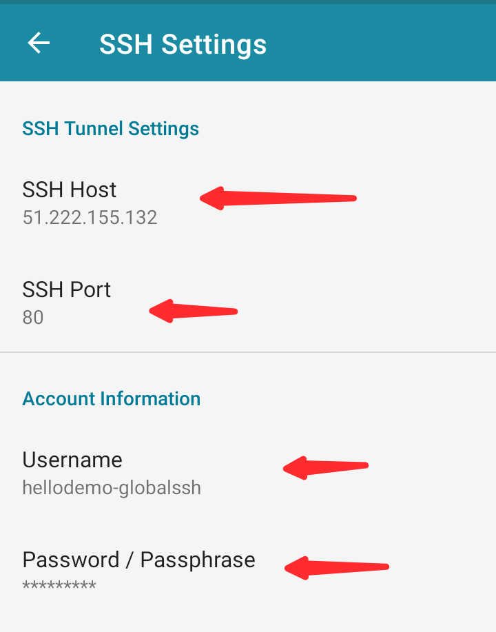 HTTP Injector SSH Settings