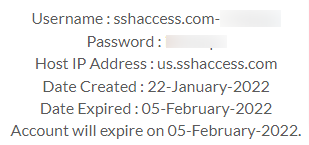 SSH Acount Details