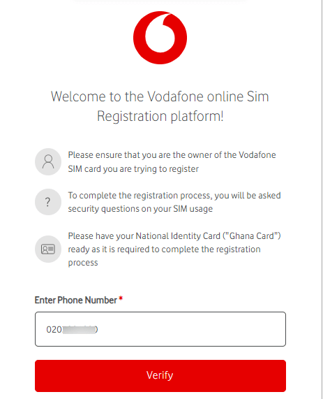 Vodafone SIM Biometric Registration